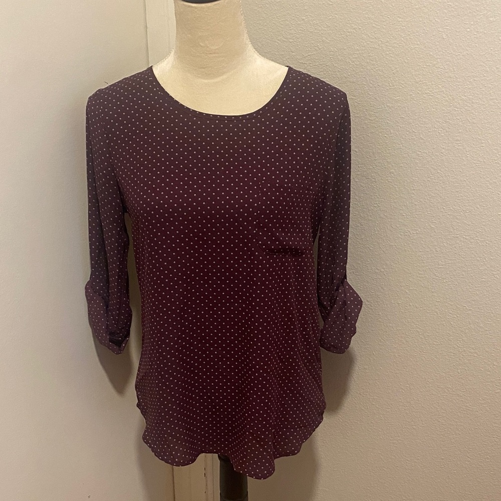 Lily White Burgundy Polka Dot Blouse